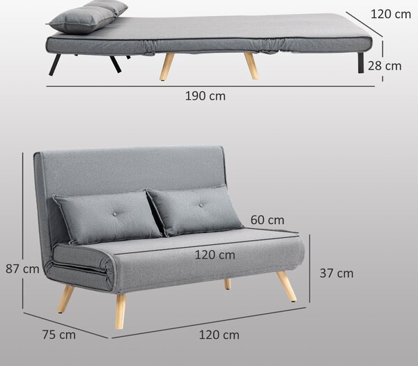 HOMCOM Two-Seater Linen-Look Sofa Bed, Cat Scratch Resistant, Grey Aosom UK