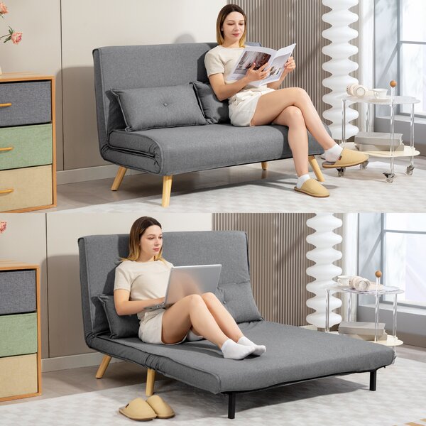 HOMCOM Two-Seater Linen-Look Sofa Bed, Cat Scratch Resistant, Grey Aosom UK
