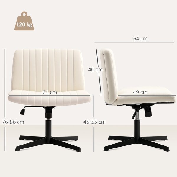 HOMCOM Armless Office Chair, Linen Fabric Criss Cross Legged Desk Chair with Wide Seat, Thick Padding, Tilt Function, Height Adjustable Swivel Computer Seat for Home, Scratch Resistant, Cream
