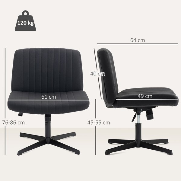 HOMCOM Armless Office Chair, Linen Fabric Criss Cross Legged Desk Chair with Wide Seat, Thick Padding, Tilt Function, Height Adjustable Swivel Computer Seat for Home, Scratch Resistant, Black