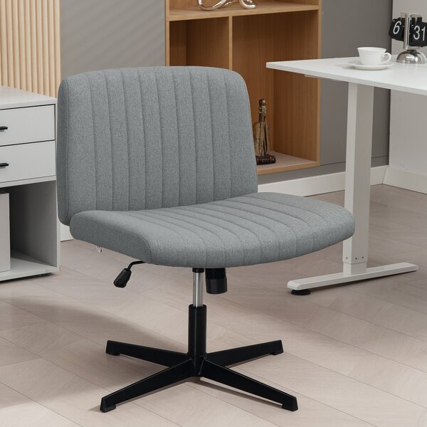 HOMCOM Armless Office Chair, Linen Fabric Criss Cross Legged Desk Chair with Wide Seat, Thick Padding, Tilt Function, Height Adjustable Swivel Computer Seat for Home, Scratch Anti, Grey