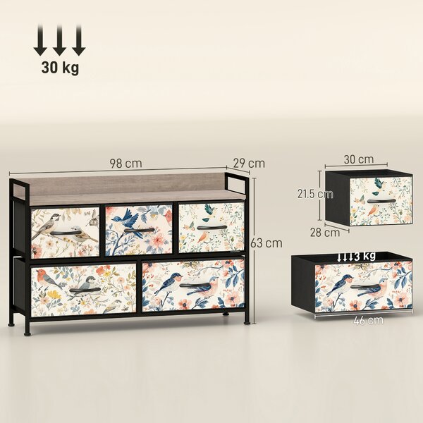 HOMCOM 5-Drawer Chest of Drawers - White