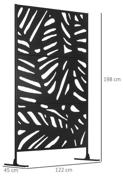 Outsunny Freestanding Outdoor Privacy Screen, Decorative Metal Garden Divider with Stand for Deck, Pool, 48" x 78" Black
