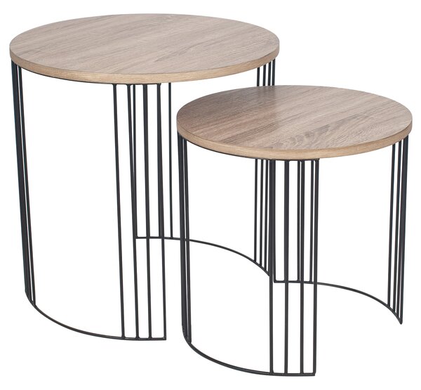 Pacific Atri Set of 2 Nest of Side Tables, Light Wood Effect