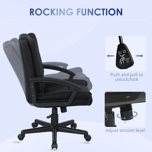 HOMCOM Linen-Look Padded Office Chair w/ Scratch Resistant Fabric, Black Aosom UK
