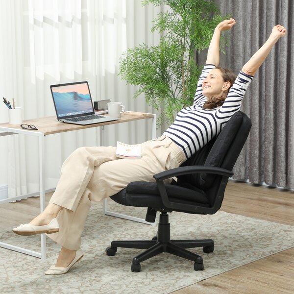 HOMCOM Linen-Look Padded Office Chair w/ Scratch Resistant Fabric, Black Aosom UK
