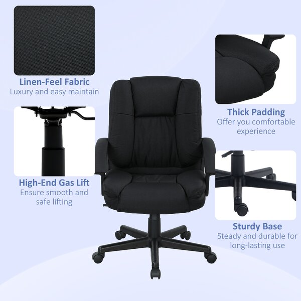 HOMCOM Linen-Look Padded Office Chair w/ Scratch Resistant Fabric, Black Aosom UK