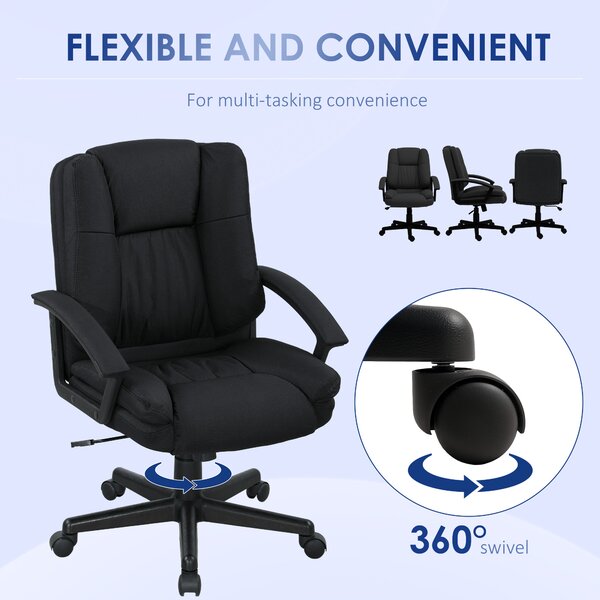 HOMCOM Linen-Look Padded Office Chair w/ Scratch Resistant Fabric, Black Aosom UK