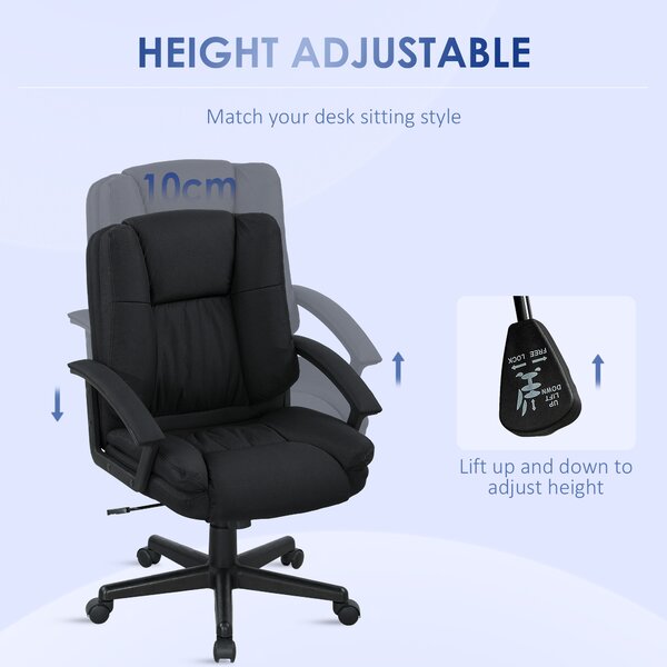 HOMCOM Linen-Look Padded Office Chair w/ Scratch Resistant Fabric, Black Aosom UK