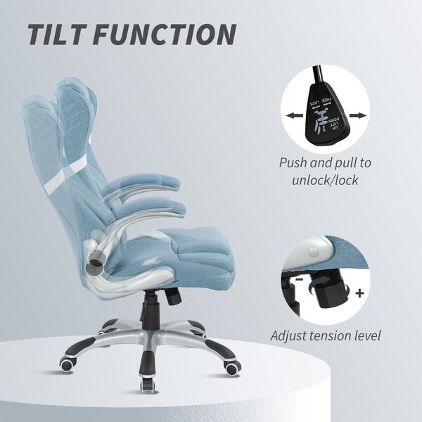 Vinsetto Linen-Look Office Chair, with Adjustable Height and Tension, Cat Scratch Resistant, Blue Aosom UK