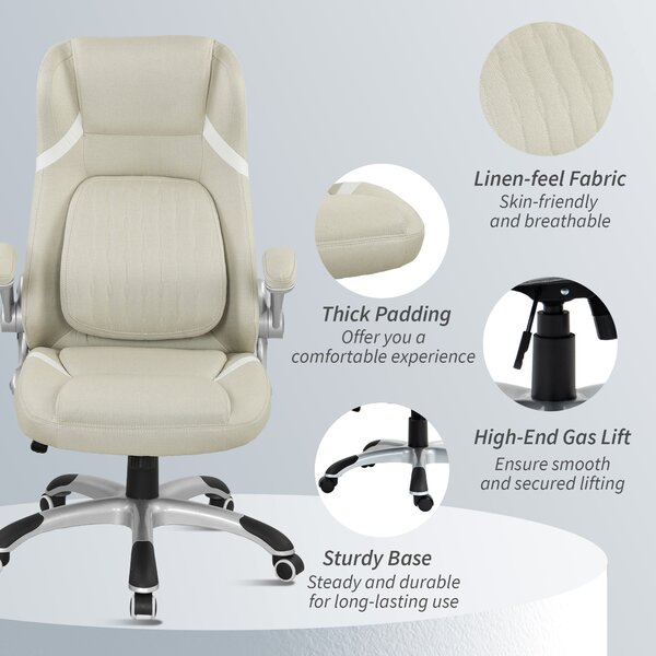 Vinsetto Linen-Look Office Chair, with Adjustable Height, Scratch-Resistant Treatment and Tension - Beige Aosom UK