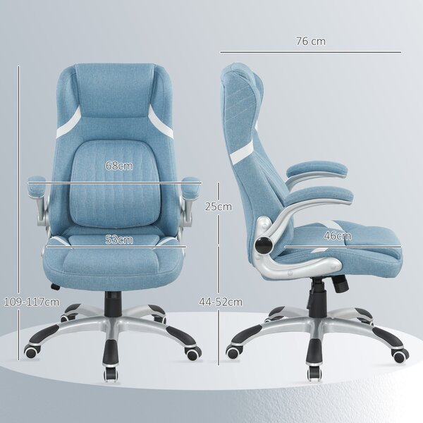 Vinsetto Linen-Look Office Chair, with Adjustable Height and Tension, Cat Scratch Resistant, Blue Aosom UK
