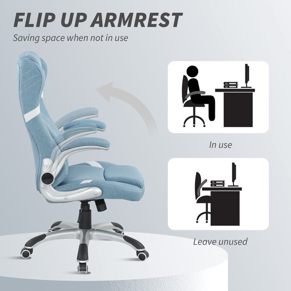 Vinsetto Linen-Look Office Chair, with Adjustable Height and Tension, Cat Scratch Resistant, Blue Aosom UK
