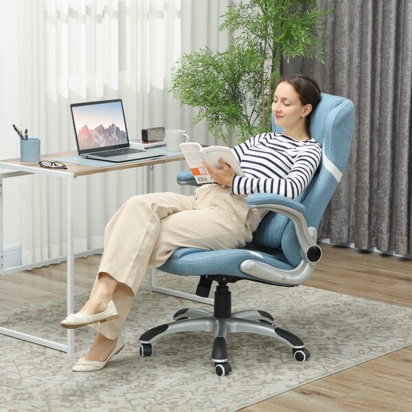 Vinsetto Linen-Look Office Chair, with Adjustable Height and Tension, Cat Scratch Resistant, Blue Aosom UK