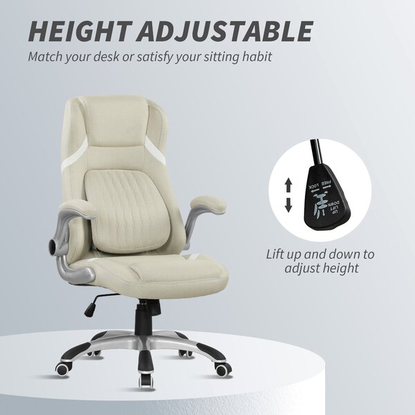 Vinsetto Linen-Look Office Chair, with Adjustable Height, Scratch-Resistant Treatment and Tension - Beige Aosom UK