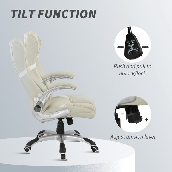 Vinsetto Linen-Look Office Chair, with Adjustable Height, Scratch-Resistant Treatment and Tension - Beige Aosom UK