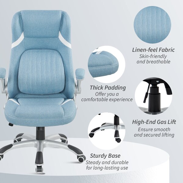 Vinsetto Linen-Look Office Chair, with Adjustable Height and Tension, Cat Scratch Resistant, Blue Aosom UK