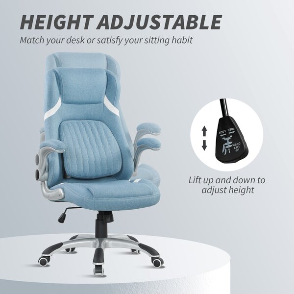 Vinsetto Linen-Look Office Chair, with Adjustable Height and Tension, Cat Scratch Resistant, Blue Aosom UK
