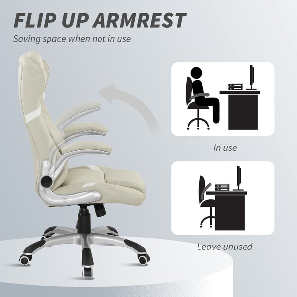 Vinsetto Linen-Look Office Chair, with Adjustable Height, Scratch-Resistant Treatment and Tension - Beige Aosom UK