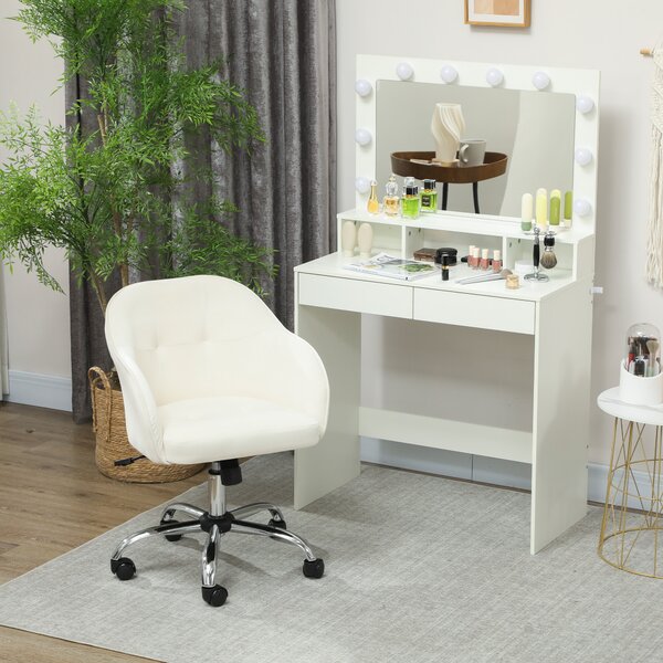 HOMCOM Velvet-feel Swivel Office Chair - Cream