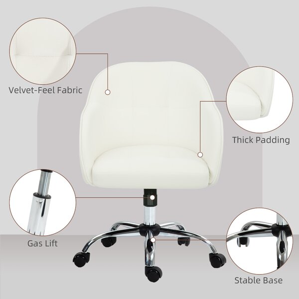 HOMCOM Velvet-feel Swivel Office Chair - Cream