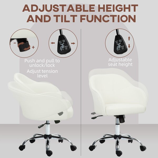 HOMCOM Velvet-feel Swivel Office Chair - Cream