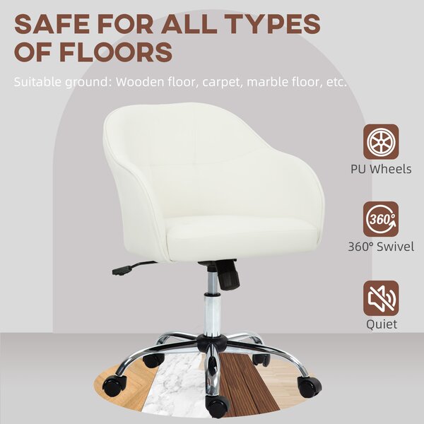 HOMCOM Velvet-feel Swivel Office Chair - Cream