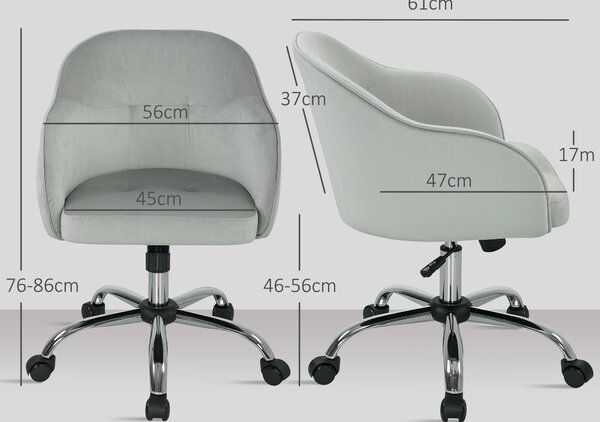 HOMCOM Velvet-feel Swivel Office Chair - Grey