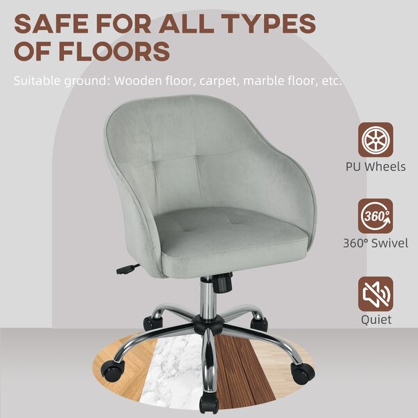 HOMCOM Velvet-feel Swivel Office Chair - Grey