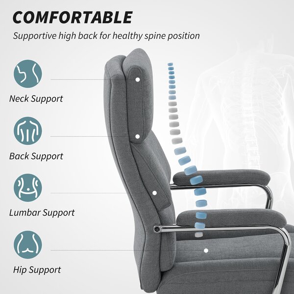 HOMCOM Executive Office Chair, Linen Fabric Computer Desk Chair with Double-Layer Back Cushion, Tilt Function, Height Adjustable for Home, Charcoal Grey