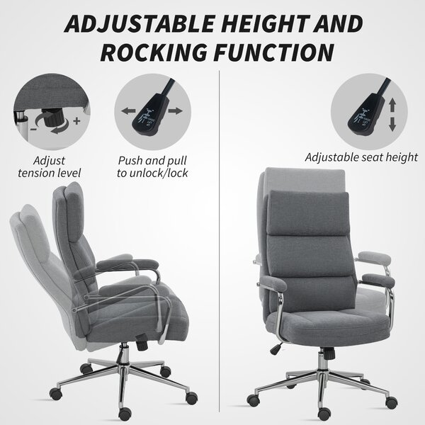 HOMCOM Executive Office Chair, Linen Fabric Computer Desk Chair with Double-Layer Back Cushion, Tilt Function, Height Adjustable for Home, Charcoal Grey