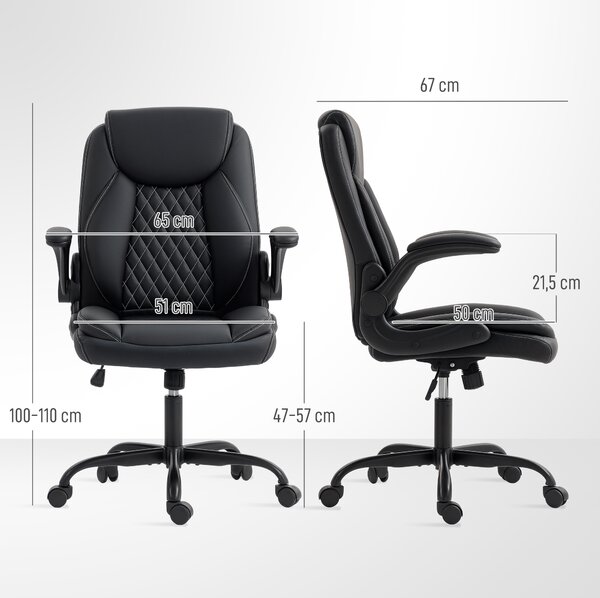 HOMCOM Faux Leather Office Chair. with Flip-Up Armrests - Black