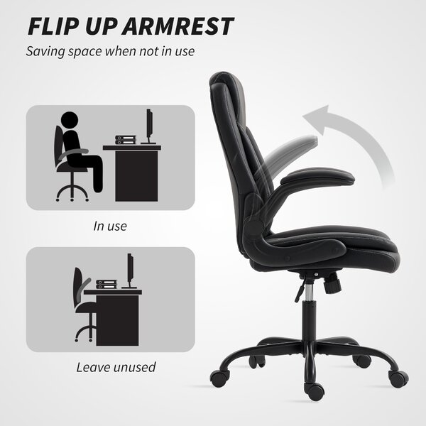 HOMCOM Faux Leather Office Chair. with Flip-Up Armrests - Black