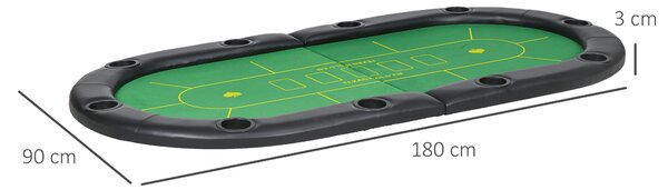SPORTNOW Foldable Poker Mat for 10 Players, Oval Poker Table Top with Cup Holders, Poker Table Cloth with Carrying Bag, 180x90 cm, Green Aosom UK