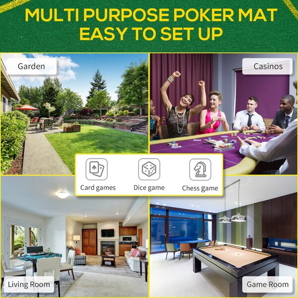 SPORTNOW Foldable Poker Mat for 10 Players, Oval Poker Table Top with Cup Holders, Poker Table Cloth with Carrying Bag, 180x90 cm, Green Aosom UK