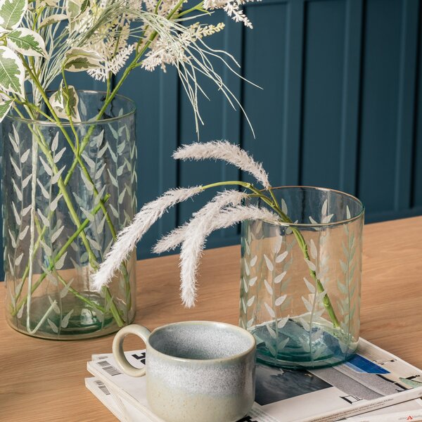 Gedney Leaf Printed Green Glass Vase