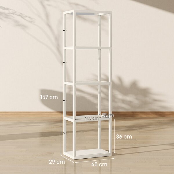 HOMCOM LED Floor Lamp with Glass Shelves, 4 Layers Dimmable Tall Standing Lamp, Modern Column Shelf Floor Light for Living Room, Bedroom, Office, Oak