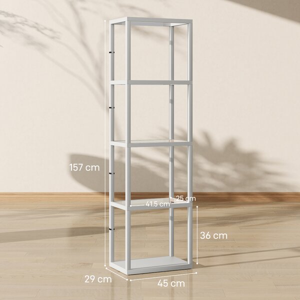 HOMCOM LED Floor Lamp with Glass Shelves, 4 Layers Dimmable Tall Standing Lamp, Modern Column Shelf Floor Light for Living Room, Bedroom, Office, Grey