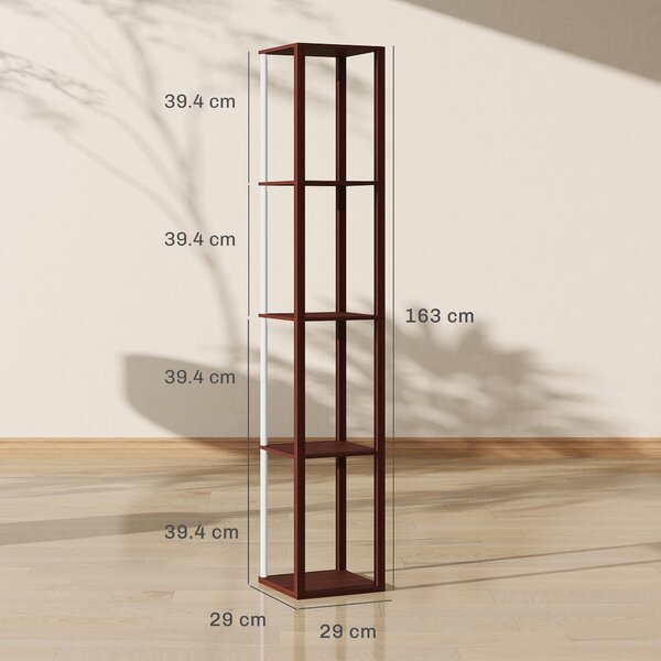 HOMCOM RGB LED Floor Lamp with Shelves, Modern Dimmable Standing Lamp with Remote Control, Adjustable Brightness & Speed for Living Room, Bedroom, Office, Brown