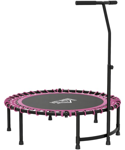 HOMCOM 45" Round Mini Trampoline Rebounder Indoor Outdoor Jumper with Adjustable Handle - Pink