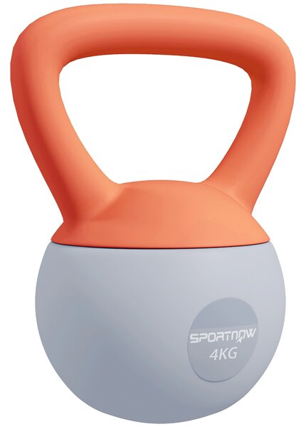SPORTNOW Soft Kettlebell, 4kg Kettle Bell with Non-Slip Handle for Home Gym Weight Lifting and Strength Training, Orange and Grey
