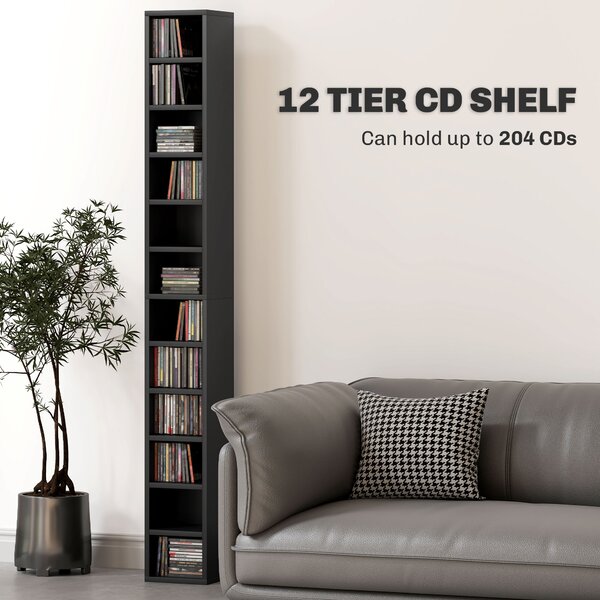 HOMCOM 204 CD Tall Narrow Media Storage Tower - Black Aosom UK