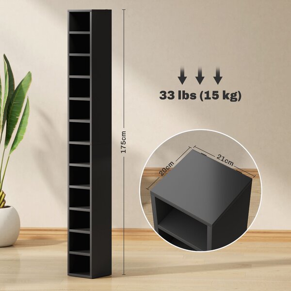 HOMCOM 204 CD Tall Narrow Media Storage Tower - Black Aosom UK
