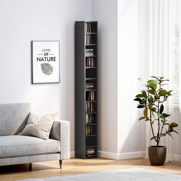 HOMCOM 204 CD Tall Narrow Media Storage Tower - Black Aosom UK