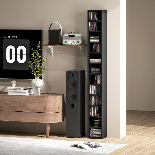 HOMCOM 204 CD Tall Narrow Media Storage Tower - Black Aosom UK