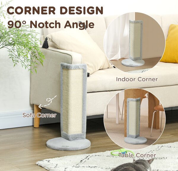 PawHut 56cm Corner Cat Scratching Post with Sisal Scratching Pad, Grey Aosom UK