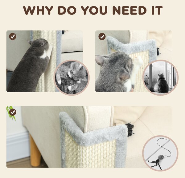 PawHut 56cm Corner Cat Scratching Post with Sisal Scratching Pad, Grey Aosom UK