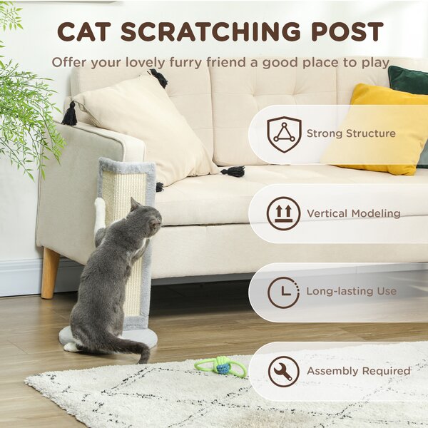 PawHut 56cm Corner Cat Scratching Post with Sisal Scratching Pad, Grey Aosom UK