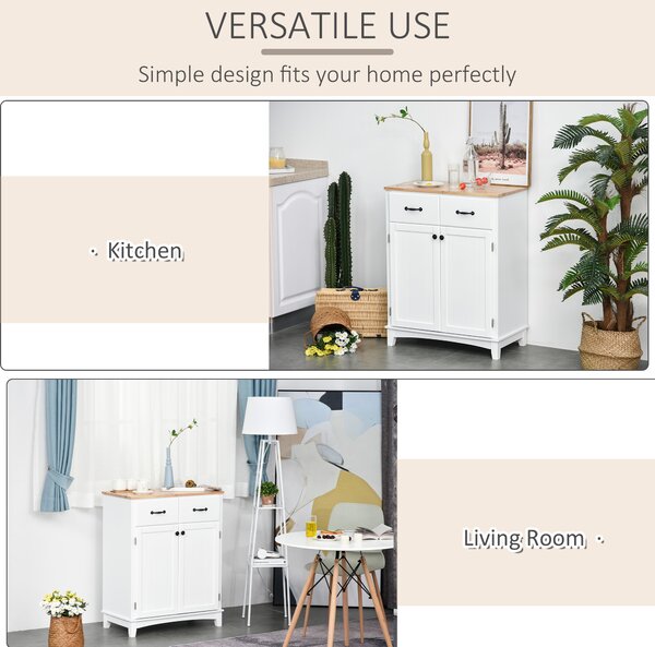 HOMCOM Modern Organising Kitchen Cupboard, Wooden Storage Cabinet w/ 2 Drawers for Living & Dining Room, White Aosom UK