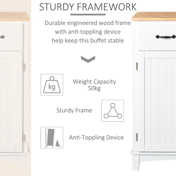 HOMCOM Modern Organising Kitchen Cupboard, Wooden Storage Cabinet w/ 2 Drawers for Living & Dining Room, White Aosom UK